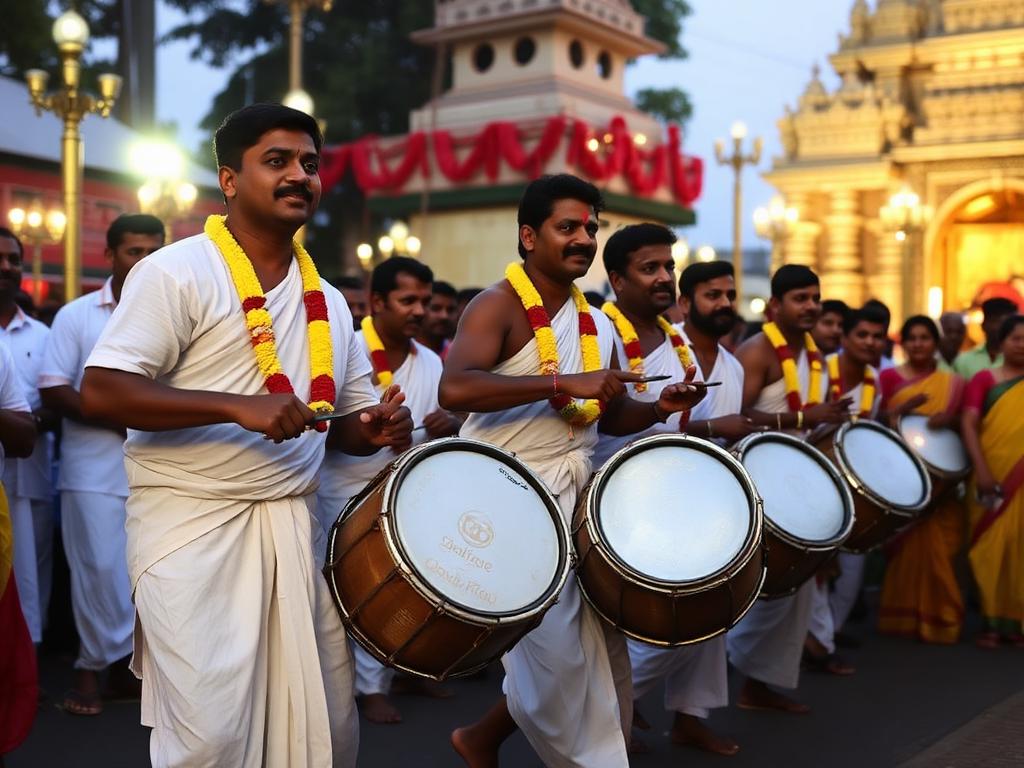 Chende drum players during temple procession